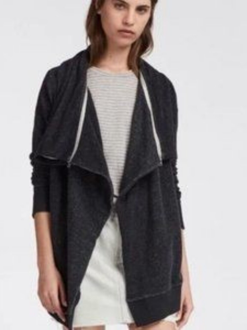 ALLSAINTS Mila Dahlia Sweat Drape Cardigan Large Grey Zip Neck